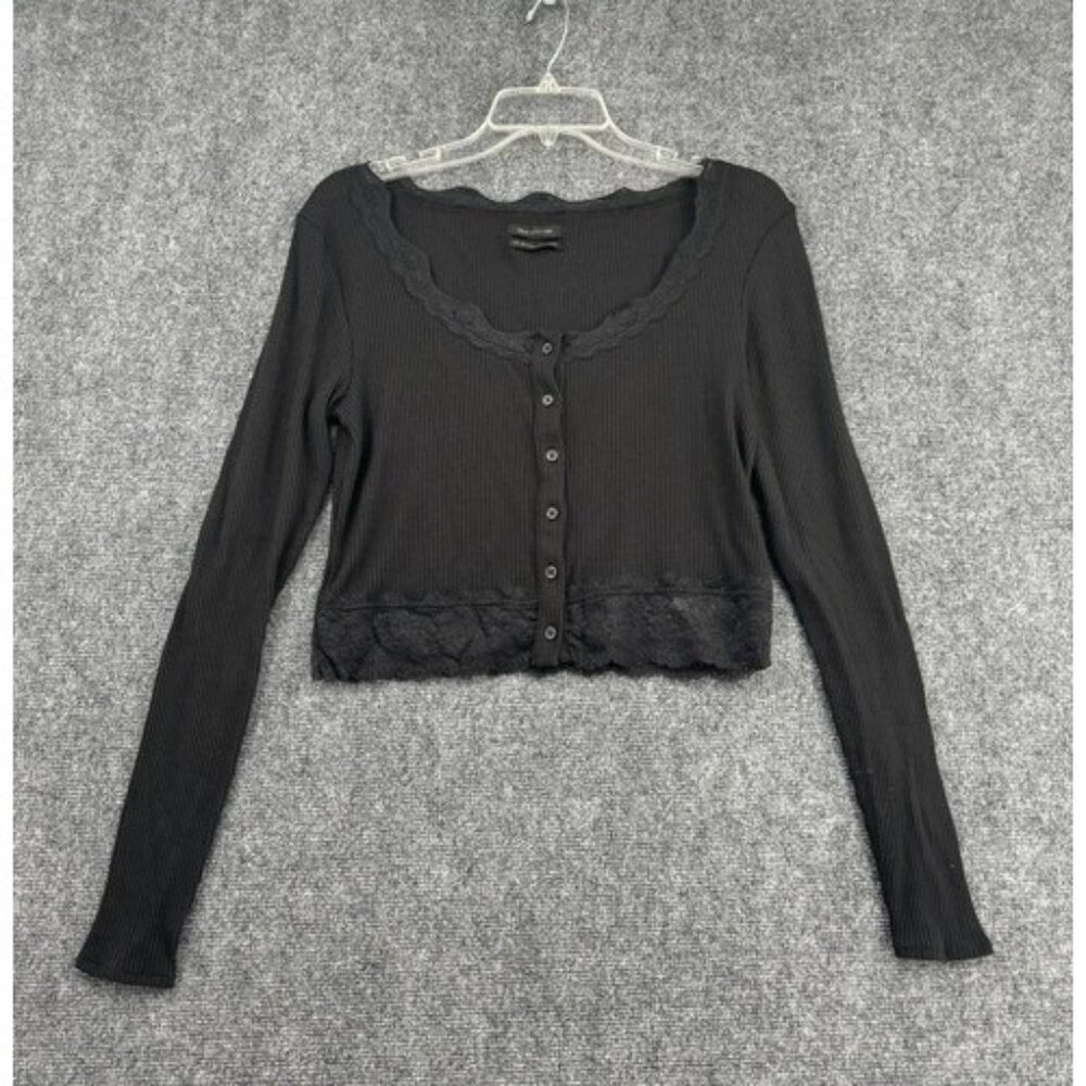 Urban Outfitters Light Weight Black L Cardigan Sweater Lace Button Up Coquette